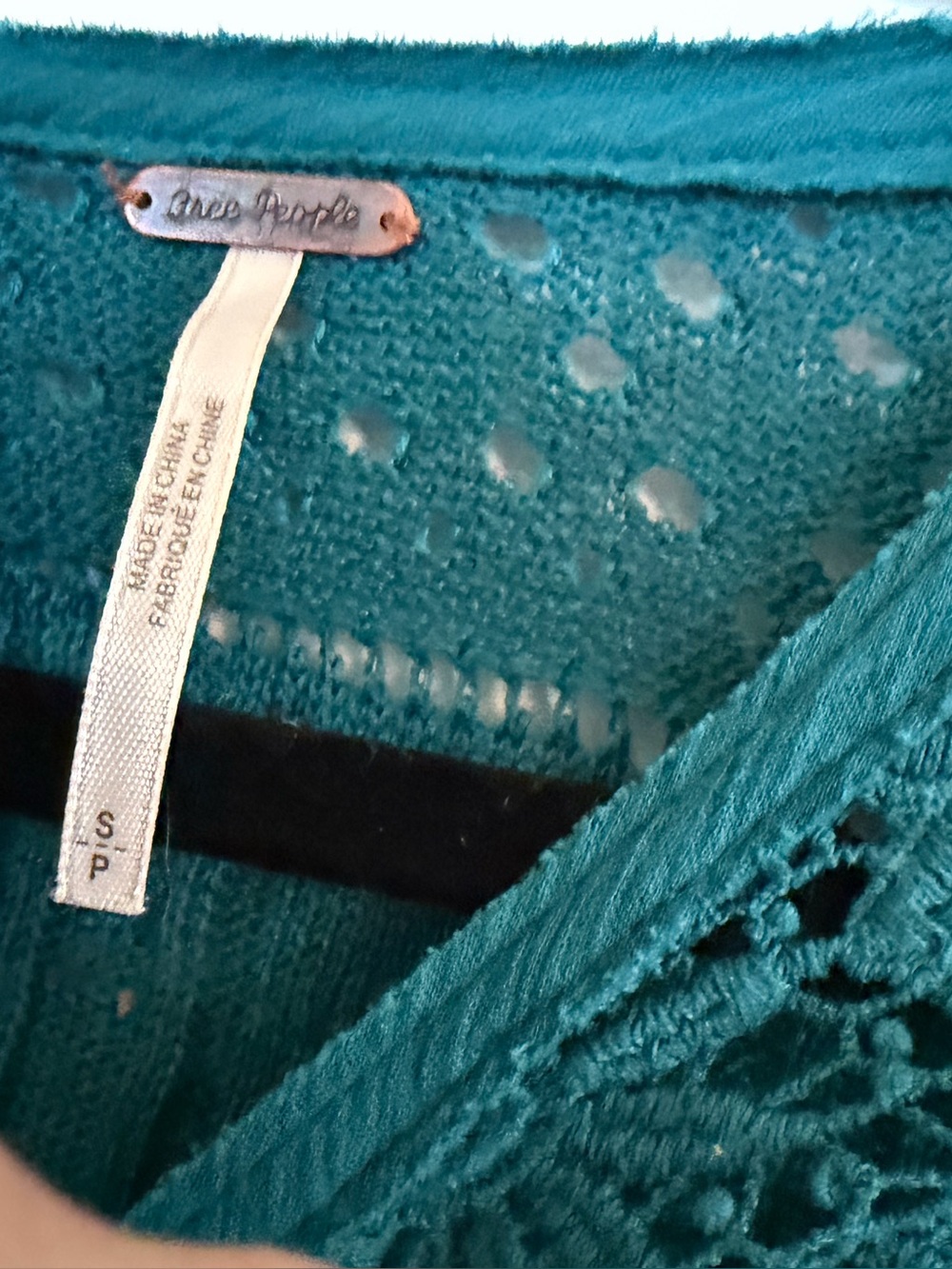 NWOT Free People Teal Crochet Bell-Sleeve Keyhole Back Top Size S/P - Picture 2 of 5